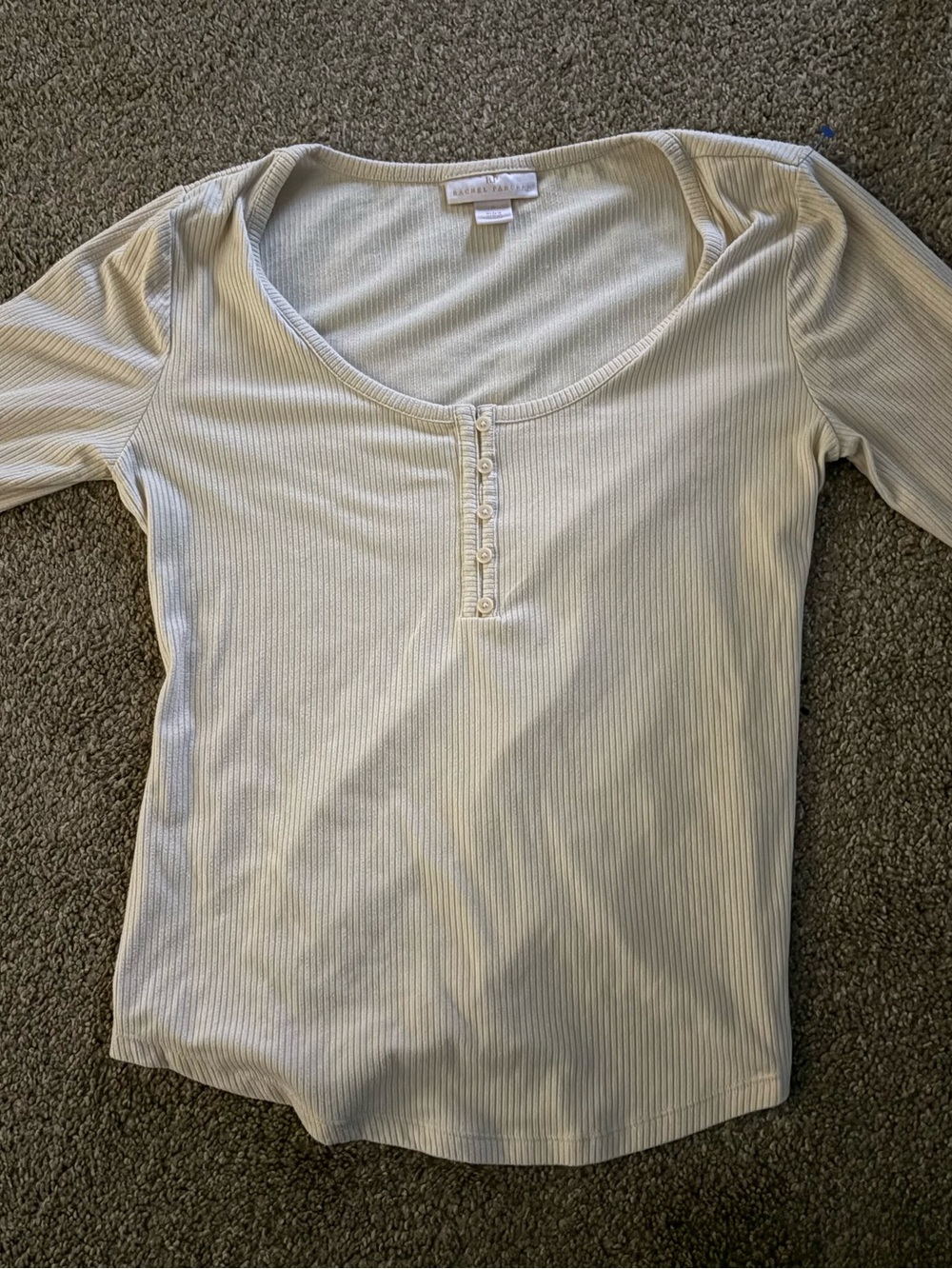Rachel Parcell Scoop Neck Rib Henley Top - Cream